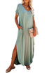 V Neck Hidden Pocket Splits Maxi T-shirt Dress